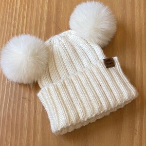 Roots Kids 3-5 Years Double Pom Pom Knit Cream Beanie